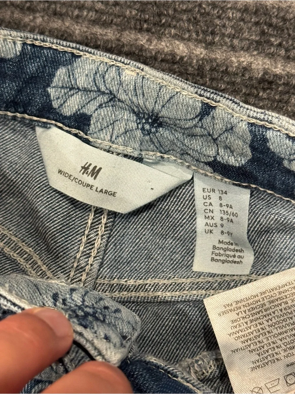 Girls H&M Wide Leg Size 8‎ Blue Denim Jeans Floral Pattern Adjustable Waist NWT